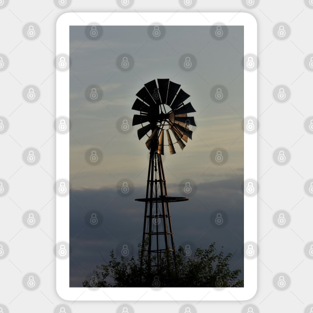 Kansas colorful Windmill at Sunset with cloud's. Sticker by ROBERTDBROZEK